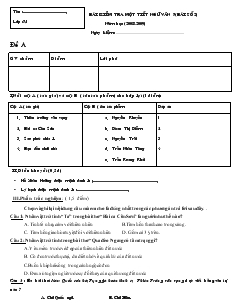 Bài kiểm tra một tiết Ngữ văn 7 (bài số 2) năm học (2008-2009)