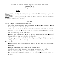 Đề kiểm tra chất lượng học kì I năm học 2008 - 2009 môn: Lịch Sử 6