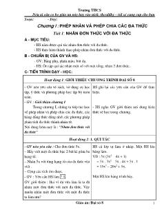 Giáo án Đại số 8 Chương I Phép nhân và phép chia các đa thức tiết 1 Nhân đơn thức với đa thức