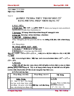 Giáo án Đại số 8 Tiết 11 Phân tích đa thức thành nhân tử bằng phương pháp nhóm hạng tử