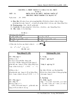Giáo án Đại số 8 Tiết 11 Phân tích đa thức thành nhân tử phương pháp nhóm các hạng tử
