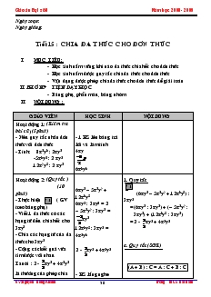 Giáo án Đại số 8 Tiết 15 Chia đa thức cho đơn thức