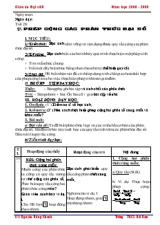 Giáo án Đại số 8 Tiết 28 Phép cộng các phân thức đại số