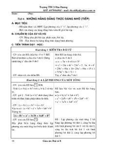 Giáo án Đại số 8 Tiết 6: Những hằng đẳng thức đáng nhớ (tiếp)