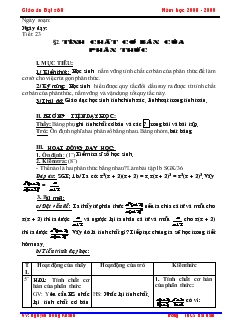 Giáo án Đại số 8 Tuần 7 Trường THCS  Hải Nam Tiết 23 Tính chất cơ bản của phân thức