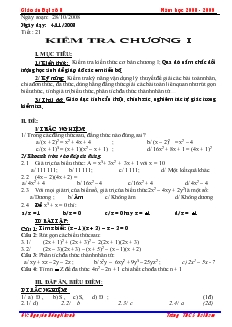 Giáo án Đại số 8 Tuần 7 Trường THCS  Hải NamTiết 21 Kiểm tra chương I