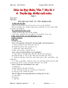 Giáo án dạy thêm Văn 7 học kì 2 và tuyển tập đề thi cuối năm