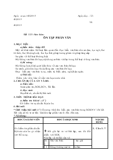 Giáo án môn Ngữ văn 7 (Chuẩn kiến thức kỹ năng) - Tiết 121 Văn bản: Ôn tập phần văn