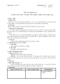 Giáo án môn Ngữ văn 7 (Chuẩn kiến thức kỹ năng) - Tiết 126 Tập làm văn: Luyện tập làm văn bản đề nghị và báo cáo (tiếp theo)