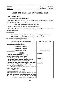 Giáo án môn Ngữ văn 7 - Học kỳ I - Tuần 10 - Tiết 10: Luyện tập cách làm bài văn biểu cảm