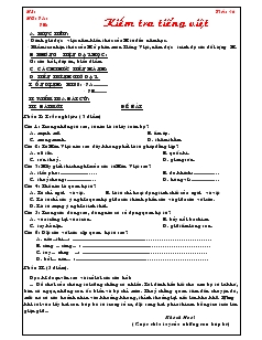 Giáo án môn Ngữ văn 7 - Tiết 46: Kiểm tra Tiếng Việt