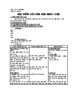 Giáo án môn Ngữ văn 7 - Tuần 20 – Tiết 79: Đặc điểm của văn bản nghị luận