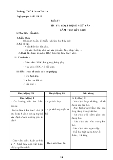Giáo án Ngữ văn 8 năm học 2012- 2013 Tuần 17 Tiết 67 Hoạt động ngữ văn làm thơ bảy chữ
