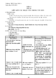 Giáo án Ngữ văn 8 năm học 2012- 2013 Tuần 4 Tiết 16 Liên kết các đoạn văn trong văn bản