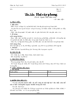 Giáo án Ngữ văn lớp 8 Tiết 33 Tuần 9 : Hai cây phong