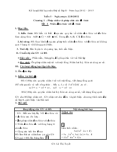 Kế hoạch bài học môn Đại số lớp 8 Năm học 2012 – 2013