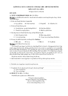 Kiểm tra chất lượng đầu năm học 2008 - 2009 môn ngữ văn- lớp 8