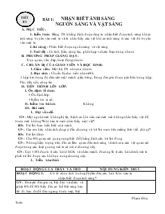 Bài giảng Môn Vật lý lớp 7 - Bài 1: Nhận biết ánh sáng nguồn sáng và vật sáng (tiết 11)