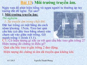 Bài giảng Môn Vật lý lớp 7 - Bài 13: Môi trường truyền âm (tiếp theo)