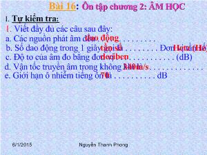 Bài giảng Môn Vật lý lớp 7 - Bài 16: Ôn tập chương 2: Âm học