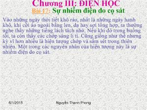 Bài giảng Môn Vật lý lớp 7 - Bài 17: Sự nhiễm điện do cọ sát (tiếp theo)