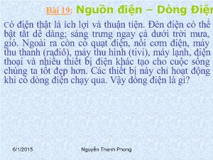 Bài giảng Môn Vật lý lớp 7 - Bài 19: Nguồn điện – Dòng Điện