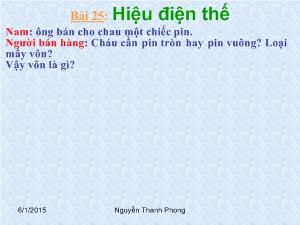 Bài giảng Môn Vật lý lớp 7 - Bài 25: Hiệu điện thế