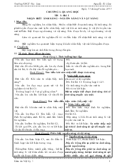 Bài giảng Môn Vật lý lớp 7 - Tiết 1: Bài 1 - Nhận biết ánh sáng - Nguồn sáng và vật sáng (tiếp theo)