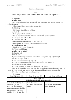 Bài giảng Môn Vật lý lớp 7 - Tiết 1 - Bài 1: Nhận biết ánh sáng – nguồn sáng và vật sáng (tiếp)