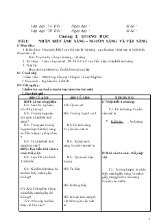 Bài giảng Môn Vật lý lớp 7 - Tiết 1: Nhận biết ánh sáng - Nguồn sáng và vật sáng (tiết 38)