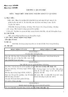 Bài giảng Môn Vật lý lớp 7 - Tiết 1: Nhận biết ánh sáng - Nguồn sáng và vật sáng (tiết 5)