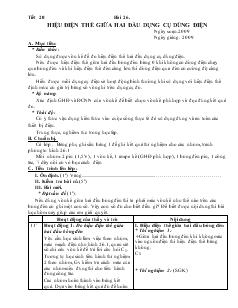 Bài giảng Môn Vật lý lớp 7 - Tiết 20  - Bài 26 - Hiệu điện thế giữa hai đầu dụng cụ dùng điện