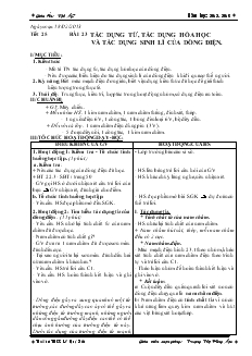Bài giảng Môn Vật lý lớp 7 - Tiết 25 - Bài 23 - Tác dụng từ, tác dụng hóa học và tác dụng sinh lí của dòng điện (tiếp)