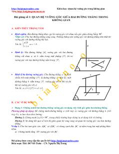 Bài giảng số 1: Quan hệ vuông góc giữa hai đường thẳng trong không gian