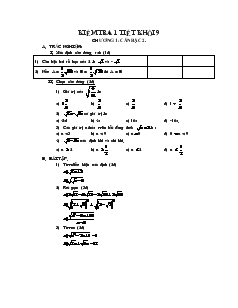 Bài kiểm tra 1 tiết Đại số 9 Chương 1 Trường THCS Võ Trường Toản