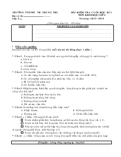 Bài kiểm tra cuối học kì 1 môn Khoa học lớp 4 năm học 2013 - 2014 - Trường PTDTBT TH Trung Thu