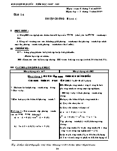 Bài soạn Đại số 8 năm học 2008 – 2009 Tiết 54 Ôn tập chương III (tiết 1)