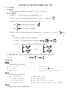 Bài tập về phương trình bậc hai