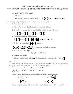 Báo cáo Chuyên đề tháng 10 - Chuyên đề: Tỉ lệ thức, các tính chất của tỉ lệ thức