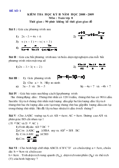 Bộ đề thi học kỳ II toán 8