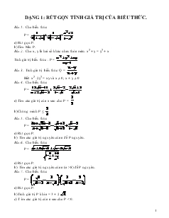 Bồi dưỡng học sinh giỏi Toán 9 - Dạng 1: Rút gọn tính giá trị của biểu thức