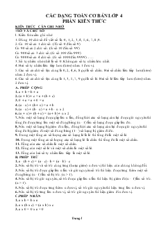 Các dạng Toán cơ bản lớp 4 phần kiến thức