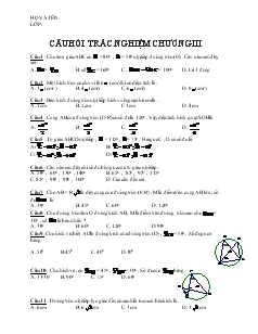 Câu hỏi trắc nghiệm chương III