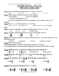 Câu hỏI trắc nghiệm ôn tập kiểm tra học kỳ II toán 8 năm học 2007 - 2008