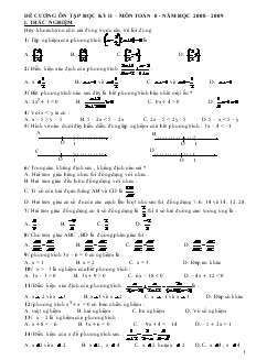 Đề cương ôn tập học kỳ II môn toán 8 năm học 2008 – 2009