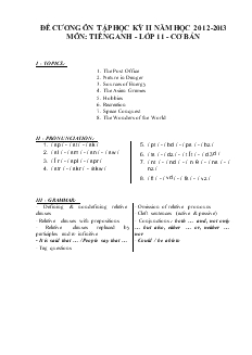 Đề cương ôn tập học kỳ II năm học 2012-2013 môn: Tiếng Anh lớp 11 cơ bản