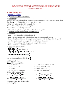 Đề cương ôn tập môn toán lớp 8 học kỳ II năm học 2011 – 2012