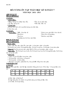 Đề cương ôn tập toán học kỳ II toán 7 năm học 2012- 2013