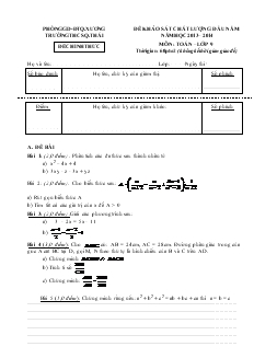 Đề khảo sát chất lượng đầu năm năm học 2013 – 2014 môn: Toán lớp 9