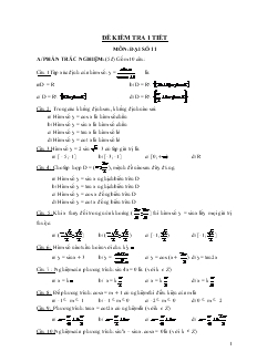 Đề kiểm tra 1 tiết môn: Đại số 11